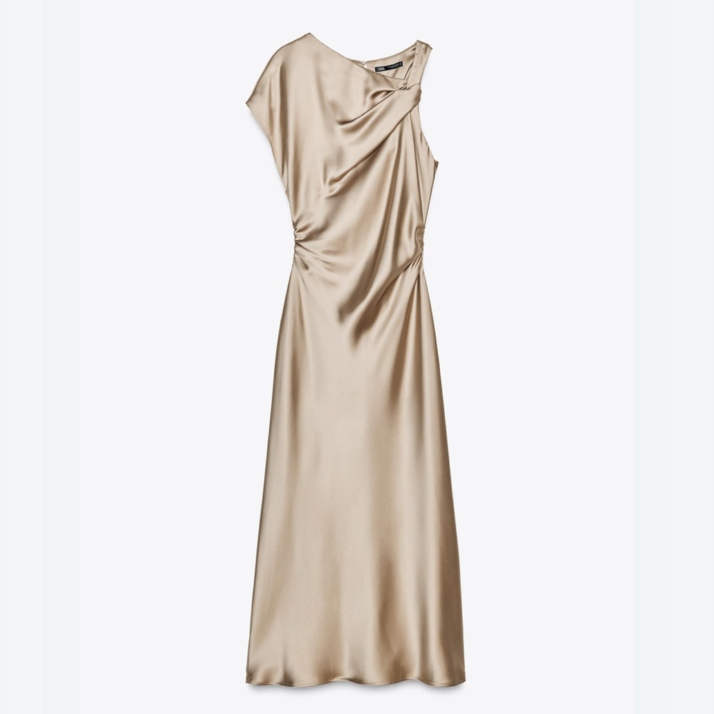 Nwt- zara- satin effect draped midi dress- small